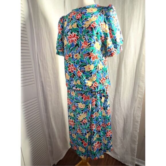 Vintage 2 Piece Tropical Skirt Suit Set - Size 12 - Picture 1 of 6